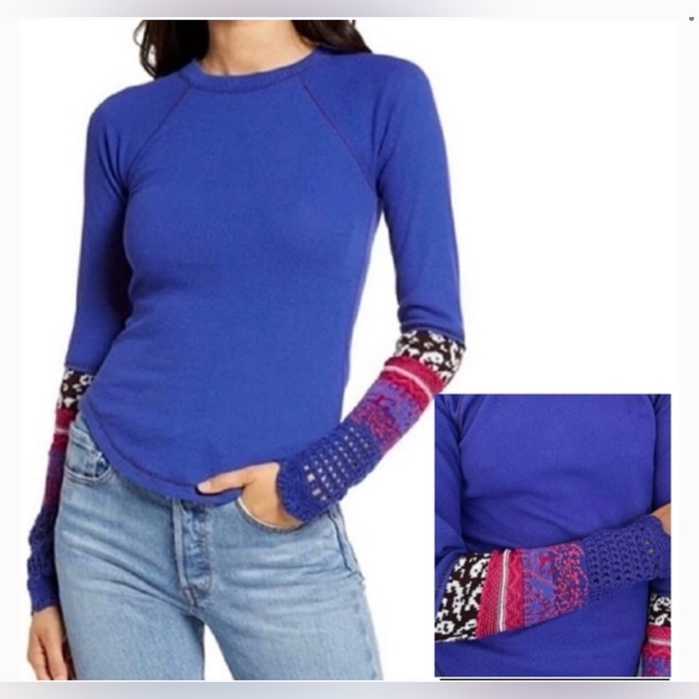 NWT Free People “in the mix” crochet / knitted cuff thermal top, med